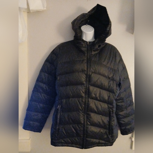 Siena Studio Jackets & Blazers - SIENA STUDIO Women's Black Quilted Hooded Puffer Down Packable Jacket Size Lg